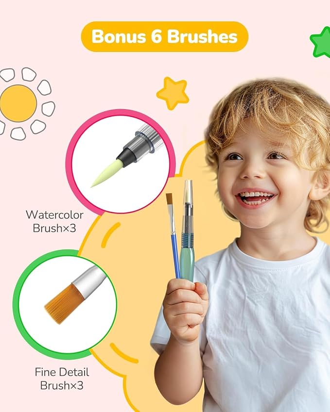 TECJOE 3 Pack Paint with Water Coloring Books for Toddlers, Mess Free Watercolor Painting Set with 6 Brushes, Travel Art Craft Activities Toys Birthday Gifts for Kids Ages 3-8, Dinosaurs, Forest & Sea | Thick Watercolor Paper With 6 Brushes, Mess Free ...