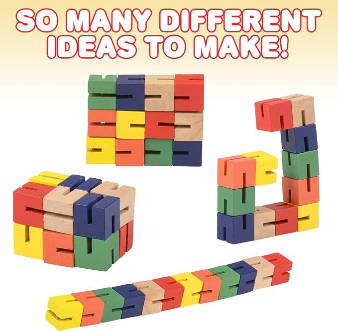 ArtCreativity Wooden Twist Cubes, Pack of 2, Colorful Mind Game, Stretch, Twist, and Lock Brain Teaser Fidget Sensory Toys for Kids, Stocking Stuffer and Party Favors for Boys and Girls