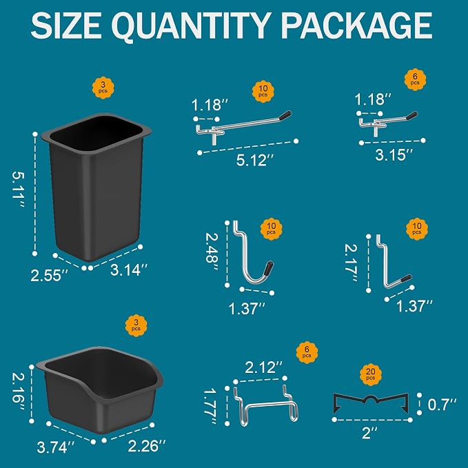 Peg Board Kit, Includes Pegboard and Accessories,with Hooks and Bins,Peg Board Wall Organizer for Office,Ornaments Display,Crafts Organization (66, Black)