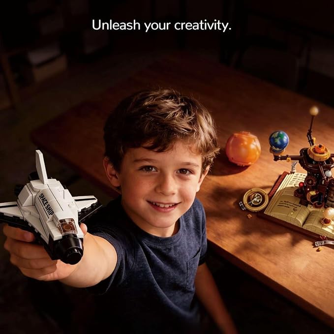 Spinning Solar System Space Building Kit with Rotating Planet Model | solar system building kit with rotating planets, space shuttle, telescope, and STEM learning for creative building (672 Pcs)