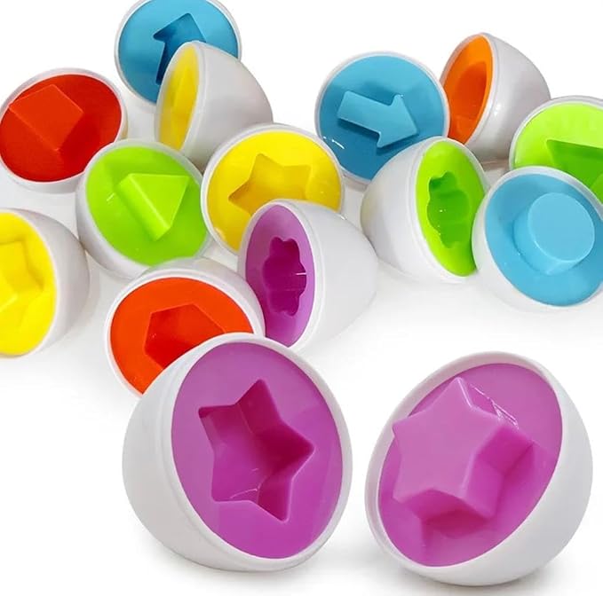 VUIYA Matching Eggs - Toddler Toys - Color Shapes Egg Set - Educational Color, Shapes and Sorting Recognition Skills - Sorting Puzzle for Kid Baby Toddler Boy Girl, Easter Basket Gift (12 Eggs)