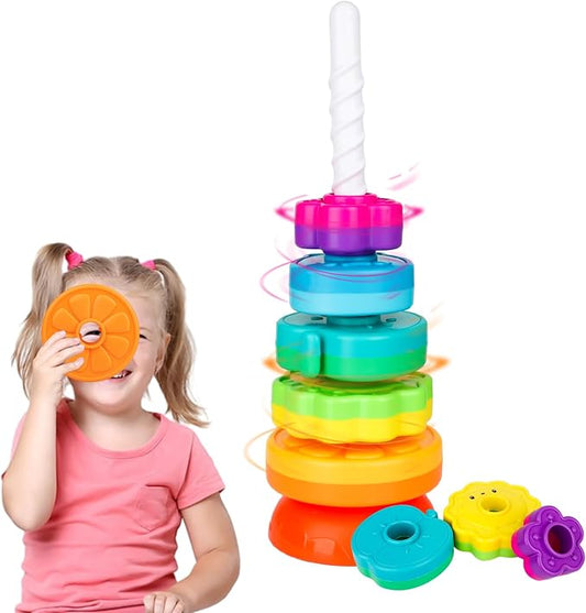 Spinning Stacking Toys for 1-3, Toddler Toy | Montessori Toys for 1 Year Old, Ring Stacker Baby Toy, Sensory & Fine Motor Skills, Gift for Toddlers Boys Girls