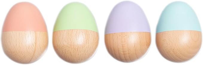 Pearhead Wooden Egg Shaker Baby Toy Set, 4-Piece Musical Rattles | FSC-Certified Wood, Pastel Maracas, Sensory Rhythm Play, Fine Motor Skills, 0+ Months