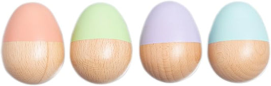 Pearhead Wooden Egg Shaker Baby Toy Set, 4-Piece Musical Rattles | FSC-Certified Wood, Pastel Maracas, Sensory Rhythm Play, Fine Motor Skills, 0+ Months