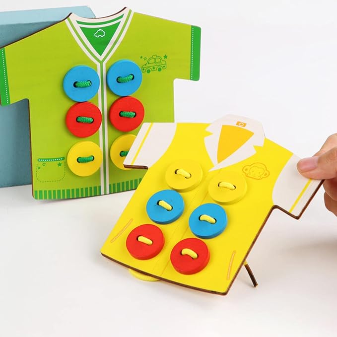 predolo Kids Wooden Threading Toys Lacing Shoes Creative Puzzle Games Develop Imagination, Blue