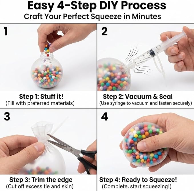 DIY Squishy Making Kit, Stress Ball Kit with Crunchy Fillers, ASMR Toy | Reusable Silicone Balls • Customizable FillersMix Colors & Textures • Creative Craft Activity • Endless Creative Combinations