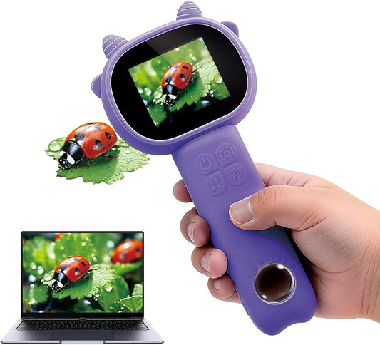 Microscope for Kids 500x Magnification,Mini Pocket Handheld Microscope with 2.0" Screen for Toddlers-STEM Educational Science Kit Toys for Boys Girls Aged 3-12 Christmas Birthday Gifts (Purple)