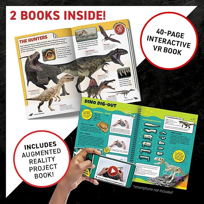 Abacus Brands Professor Maxwell's VR Dinosaurs - Kids Science Kit Ages 7+ | 60+ Piece Set, 40-Page Interactive Book, 20+ VR Experiences, 12 Hands-On Projects, AR Book, STEM Gift for Boys and Girls
