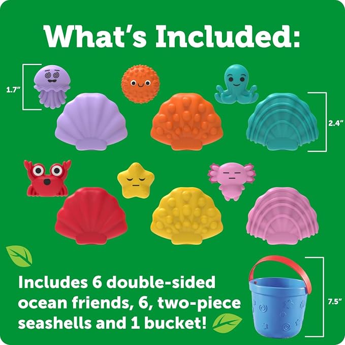 Learning Resources Ocean Emotions Seashells | Sea Animals and Bucket, Sand Toys for Sandbox, Kids Beach Toys, Summer Sensory Bin Toy, Outdoor Water Toddler Toy