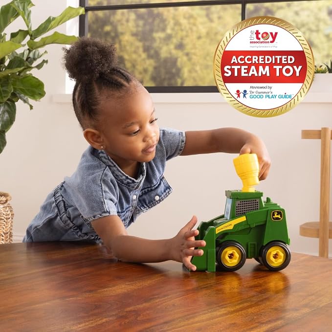 BUILD-A-BUDDY Take Apart Toys - John Deere Skid Steer - Includes Kids Ratchet Tool - 2-in-1 Toddler Building Toys with Free Rolling Wheels - 13 Pieces - Ages 18 Months and Up
