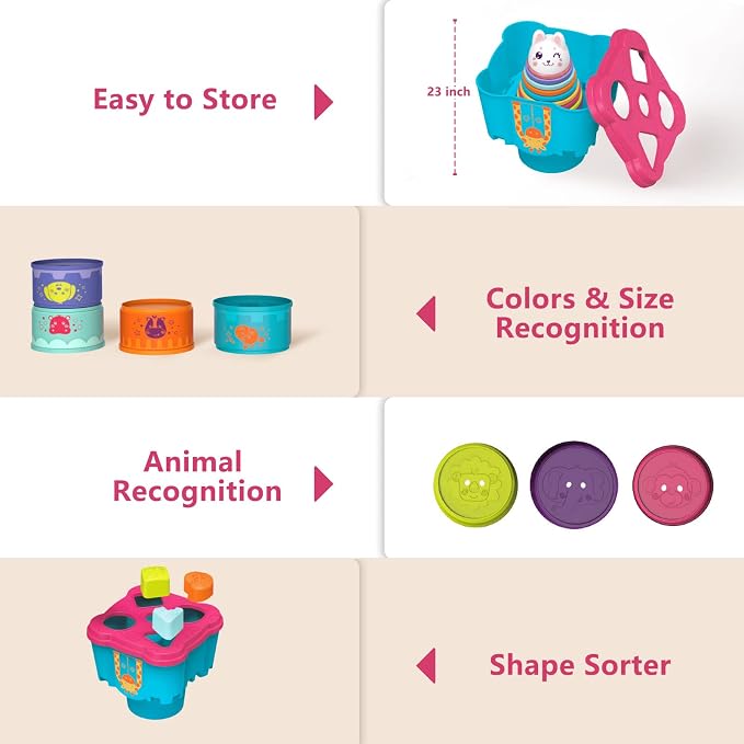 LTKFFFdp Baby Stacking Toys for Toddlers 1-3, Nesting Cups Shape Sorter for Infant 6 to 12-18 Month, Stackable Learning Toy with Blocks, Rattle & Frog Bath Toy, for Girl Boy Birthday | with Rattle & Frog, Outside/Bath/Beach/Playpen Toys for 1 Year Old ...