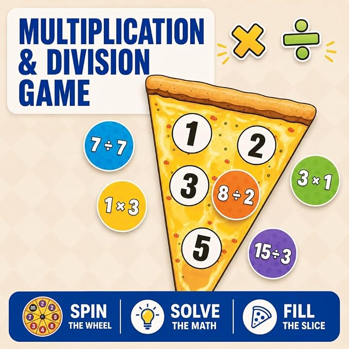 Matheroni Pepperoni Math Games for Kids 8-12, Multiplication and Division | 3rd-6th Grade STEM Board Game, Homeschool & Classroom Learning, Educational & Fun Pizza Game for 8+ year old