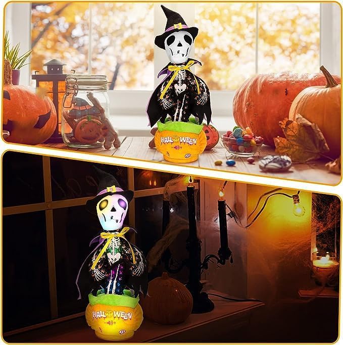 Emoin Halloween Skeleton Dancing Cactus Mimicking Toy, Talking Skull Cactus Toy Repeats What You Say,Singing Glowing Halloween Indoor&Outdoor Decorations | Talking Skull Cactus Repeats What You Say, Singing Glowing Indoor Outdoor Decorations