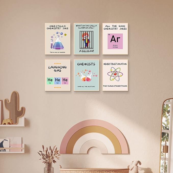 AIOCDIT Funny Science Wall Art Classroom Wall Decor,High School Educational Art Posters Aesthetics Inspirational Decorations Set of 6 (8"x10",Unframed).