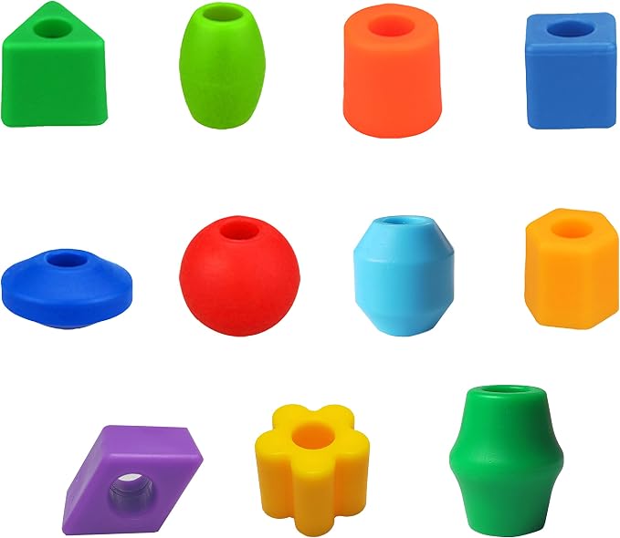 KUTOI Plastic Lacing Beads for Kids with Fun Shapes, Long String, and Brilliant Colors, Educational Occupational Therapy Toys-Fine Motor Toys，Montessori Toy for 3 Year Old and Above（70 pcs）