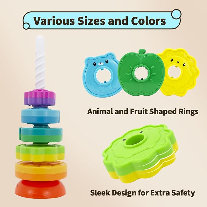 Spinning Stacking Toys for 1-3, Toddler Toy | Montessori Toys for 1 Year Old, Ring Stacker Baby Toy, Sensory & Fine Motor Skills, Gift for Toddlers Boys Girls