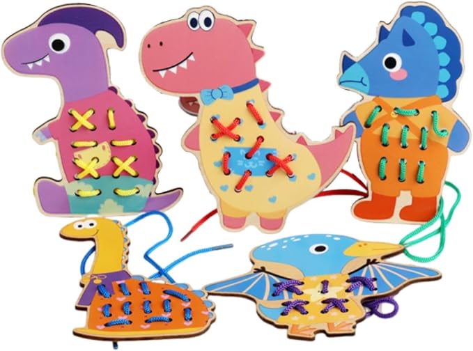 getuse Wooden Lacing Cards Sewing Threading Toys for Kids Preschoolers Fine Motor Skills Development Hand-Eye Coordination Learning Toy- Style B