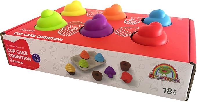 RAINBOW TOYFROG Cupcake Toy Toddler Toy Learning Colors and Shape-Shape Sorting Toys for Toddlers-Geometry Manipulatives Toddler Sensory Toys for Kids - Child Montessori Toys for Girls Boys