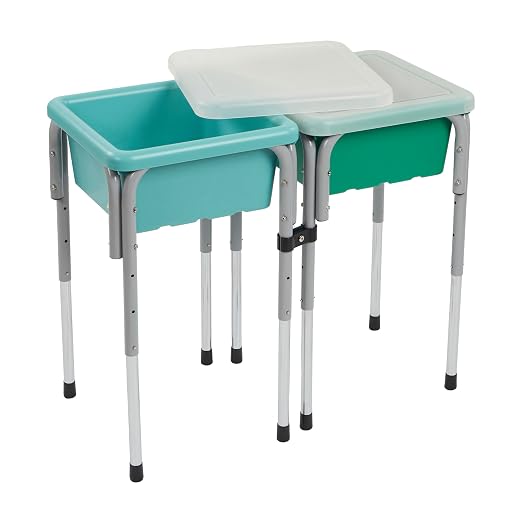 ECR4Kids 2-Station Sand and Water Adjustable Play Table, Sensory Bins, Seafoam/Emerald | Durable plastic/steel, GREENGUARD Gold Certified, 3-5 years, 80 lb capacity, adjustable legs, easy-lift lids, indoor/outdoor