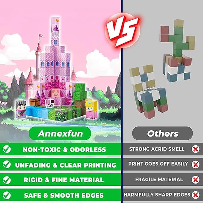 Pink Magnetic Building Blocks MagneticBuilding Tiles Toys for Boys Girls Age 3+, Creative PlasticMagnet Square Gift for Kids Pink Castle 100PCS