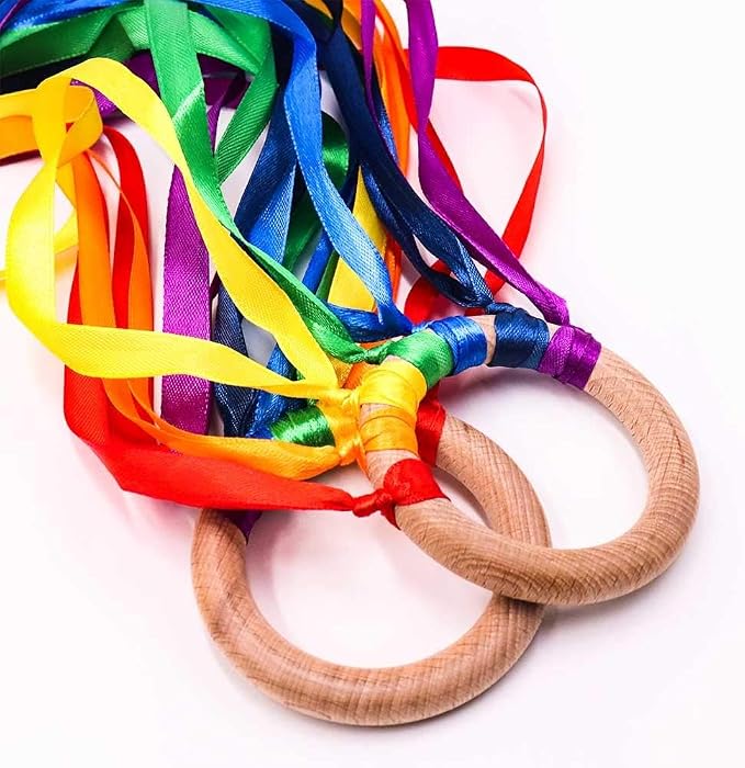 TANOFAR Montessori Toy | Hand Kite | Sensory Ribbon Toy | Waldorf Toy | Wooden Toys | Rainbow Hand Kite