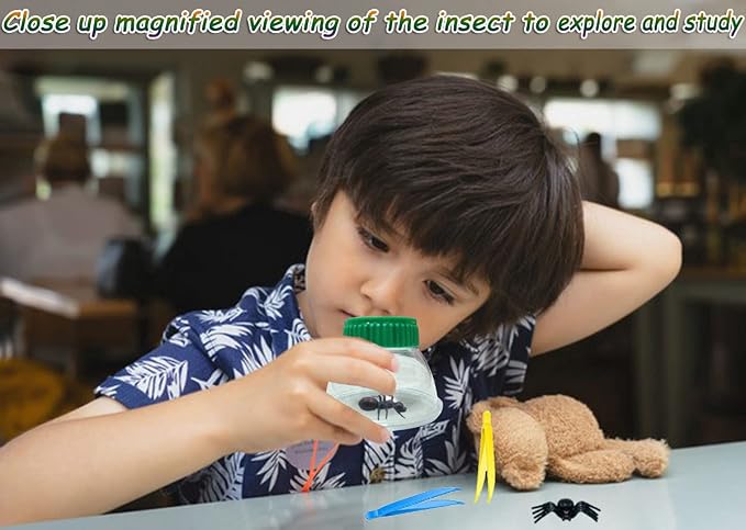 4Pack Green Bug Viewer with 5X Magnifier | Bug Jars for Kids Collecting | Built-in 7cm Ruler with 2 Slant Tweezers,Bug Catcher Kit for Kids Science Nature Exploration,Hands Fine Motor Tool Set