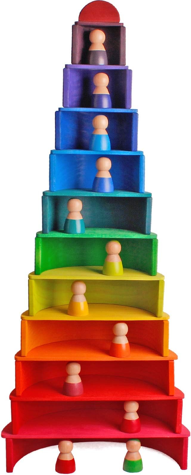 Dinhon 11Pcs Semicircle Stacking Toys Game Rainbow Stacker Wood Building Blocks Set for Kids Construction Building Toys Set Preschool Wooden Blocks for Boys Girl Colorful Learning Educational Toys