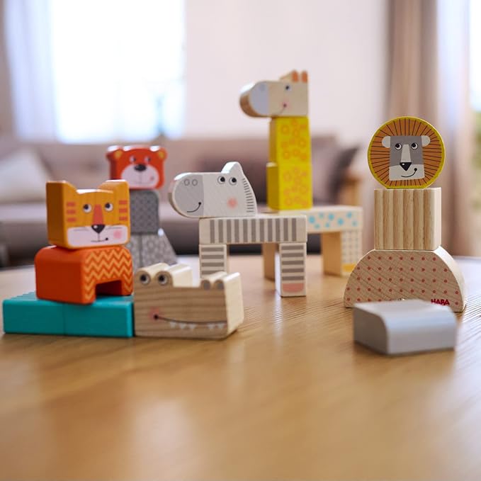 HABA Wooden Building Blocks Animal Parade - 25 Piece Wooden Toddler Toy Set for Ages 1-3 - Stacking Toys & Wood Blocks for Kids 2-4 Years, Made in Germany