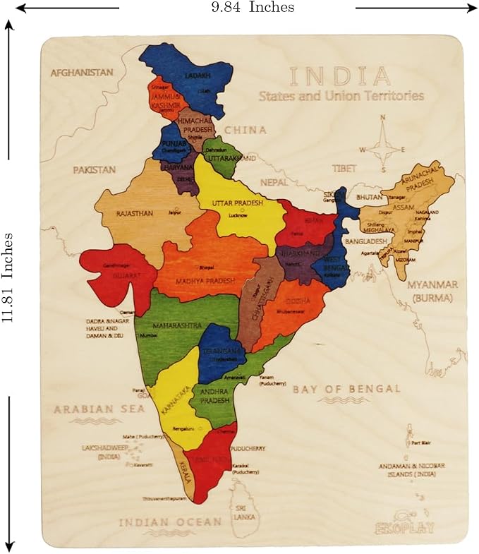 India Map Wooden Jigsaw Puzzle for Kids | 22 Puzzle Pieces | Learning & Educational Toy Gift for Boys & Girls Ages 4 Years and Above