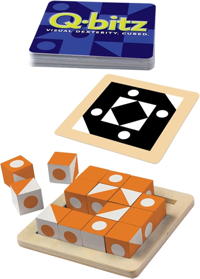 MindWare Q-bitz Solo Visual Puzzle Game | Logic challenges that level up as you solve. Includes 20 new Q-bitz cards and 16 challenge cubes. Ages 8+.