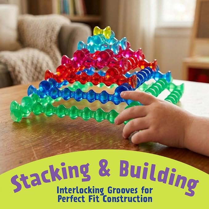 POPULAR PLAYTHINGS Playstix Translucent Set, 105 Piece, Building Sticks Kit | for Kids Ages 4 and Up, Construction Stem Building Toy Gift, for Boys & Girls, for Kids