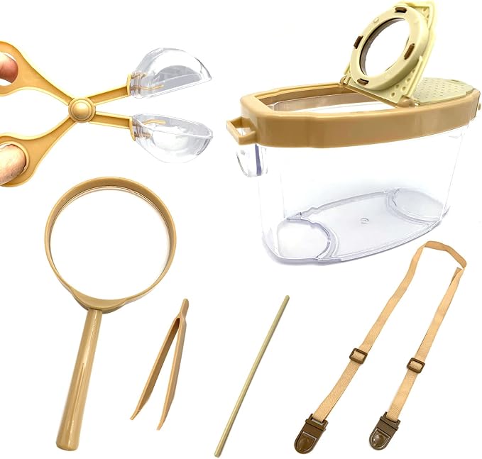 Bug Catcher Kit, Kids Bug Collection Kit, Outdoor Nature Explorer Kit with Tweezers, Magnifying Glass, Science Educational Kit, Bug Observation Container for Boys and Girls (Gold)