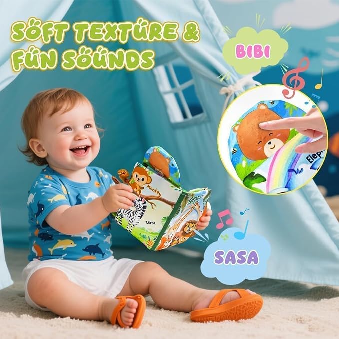Kimicare Baby Toys 0-6 Month, Crinkle Books for Babies, Jungle Animal Tails Soft Baby Cloth Books 6 to 12 Months, Infant Tummy Time Sensory Toys, Birthday Gifts Christmas