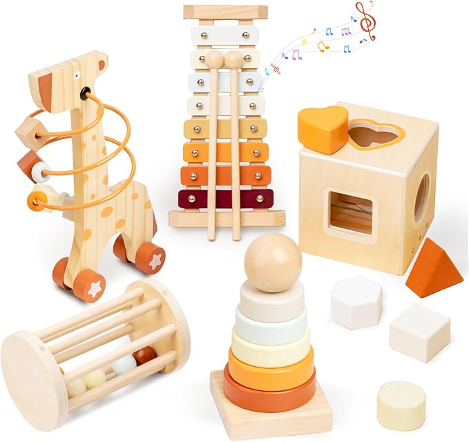 Wooden Montessori Toys,Montessori Baby Blocks Toy for 12-18 Months,Shape Sorting,Xylophone,Development Toys for Girls Boys Birthday Chiristmas Gifts