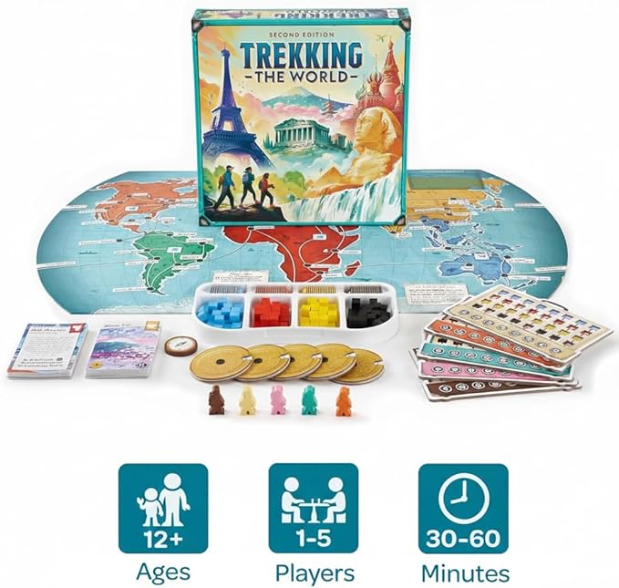 Underdog Games Trekking the World 2nd Edition - Award-Winning Board Games for Kids & Adults Ages 12+ - Easy-to-Learn Strategy Journey for Globetrotters, Perfect for Family Game Night & Educational Fun