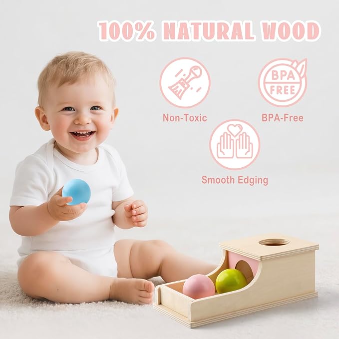 Montessori Toys for 1 Year Old, Wooden Object Permanence Box for Babies | 9 Month Old Baby Toys, Preschool Infant Toys 6-12 Months Developmental, Cause and Effect Ball Drop Toy