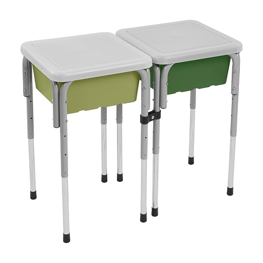 ECR4Kids 2-Station Sand and Water Adjustable Play Table, Sensory Bins, Fern Green/Hunter Green | Durable plastic/steel, GREENGUARD Gold Certified, 3-5 years, 80 lb capacity, adjustable legs, easy-lift lids, indoor/outdoor