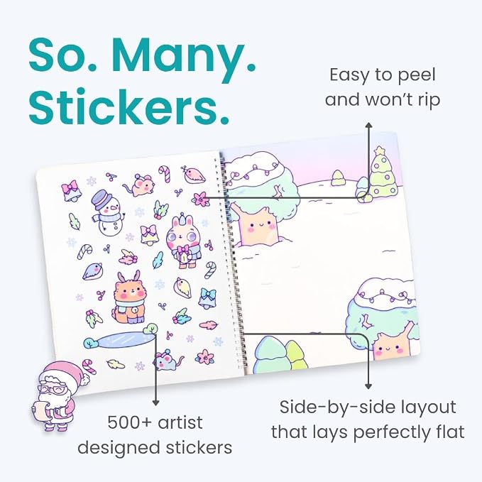 Cupkin Winter Wonderland Coloring & Sticker Activity Book | 500+ Stickers | Spiral-bound kids craft format with 12 scenes, 12 art pages, side-by-side viewing, and an easy-peel design for ages 2–8