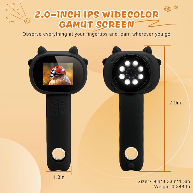 Microscope for Kids 500x Magnification,4X Zoom Mini Pocket Handheld Microscope with 2.0" Screen for Toddlers-STEM Educational Science Kit Toddler for Boys Girls Aged 3-12(Black)
