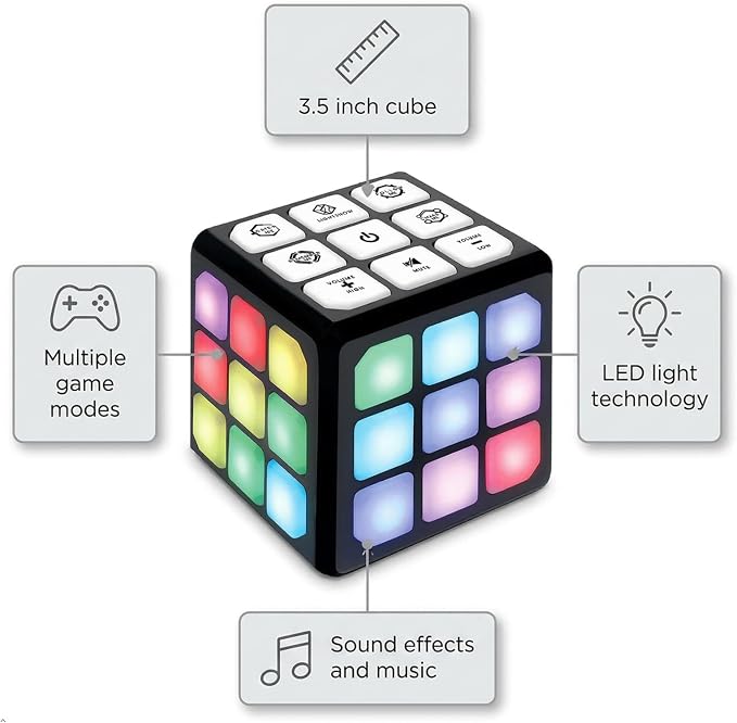 FLASHDASH Flashing Cube Electronic Memory and Brain Game - 4-in-1 Handheld Stem Toys for Kids - Cool Gadgets, Games for Boys and Girls - Fun Family Game for Kids Ages 6-12 - Educational Gift Toy