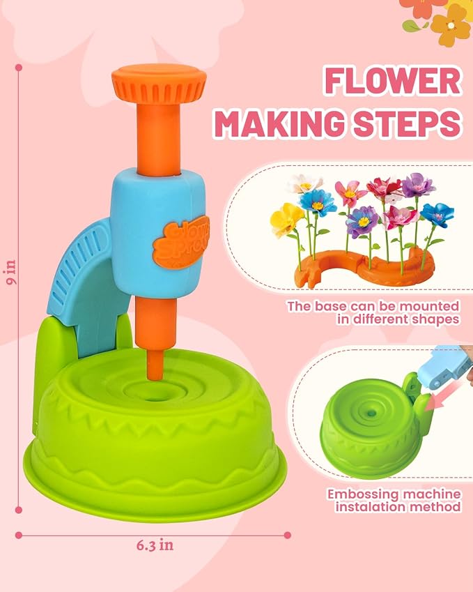 Glowsprout DIY Flower Bouquet Maker Kit with Fabric Petals for Girls, Green | Easy-press flower maker with colorful fabric petals and stems for bouquets, baskets and creative gifts for girls ages 3-12