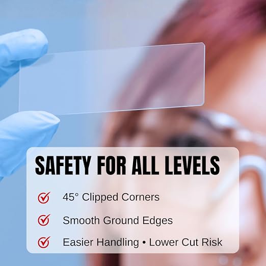 ZEEGOO Microscope Slides and Covers, 50 Blank Glass Slides + 100 Coverslips | Pre-Cleaned, Safe Ground Edges, 45°Corners, High Clarity, Easy to Use, Fits Most Microscopes, For Students, Beginners, Class
