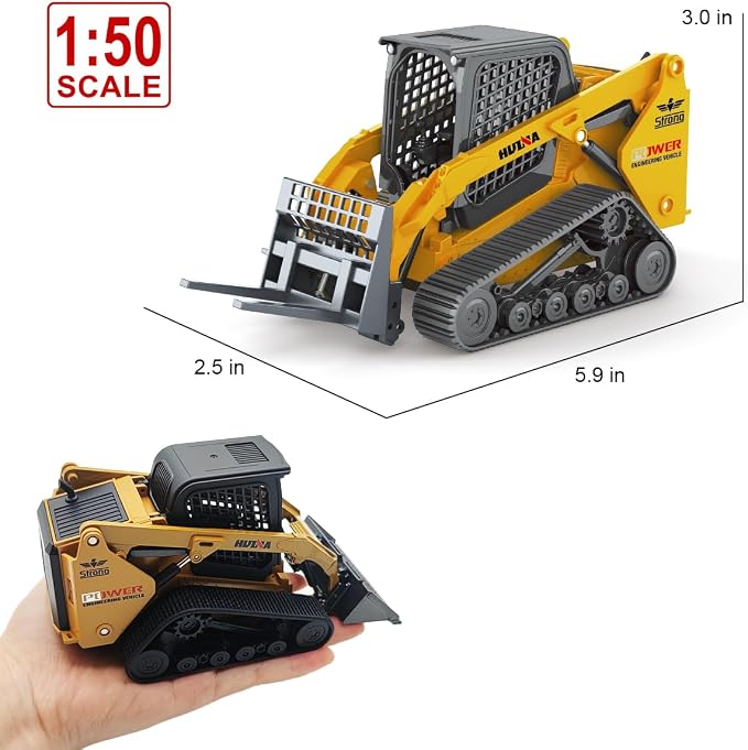 Mostop Construction Truck Toy 3 in 1 Skid Steer Loader with Metal Forklift and Grab Shovel Construction Vehicle, 1/50 Tracked Metal Forklift Truck Toy for Kids Boys Ages 3+