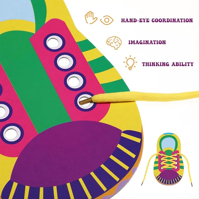 NUOBESTY Shoe Tie Practice for Kids Shoe Tying Practice Board Shoelace | Threading Teaching Toys Learn to Tie Shoelaces Toddlers Preschool Learning Toys Fine Motor Skills Early Educational, 5 Sets