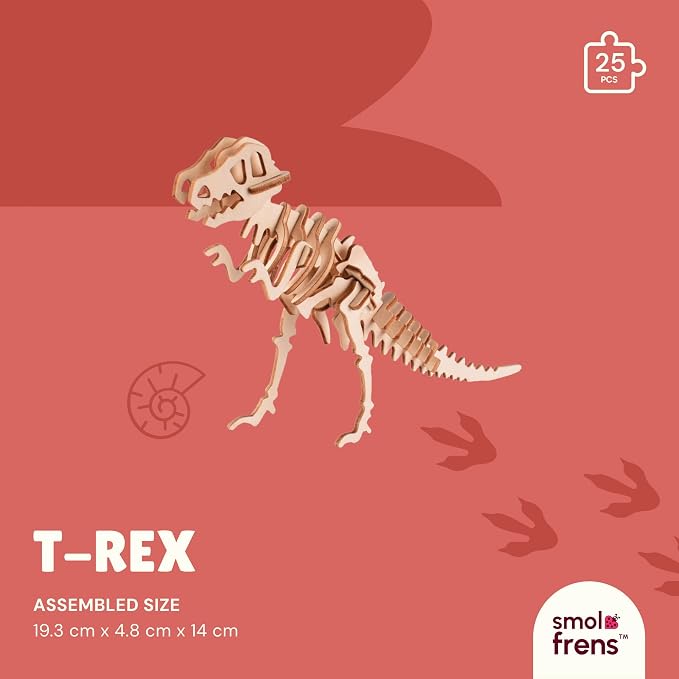 3D Wooden Puzzles for Kids Ages 8+, 4 Pack Dinosaur Puzzles, FSC-Certified Wood, Plastic-Free, STEM Kit for Kids Teens Adults, Wood Craft Model Kit, Individually Wrapped Party Favors - Jurassic Frens
