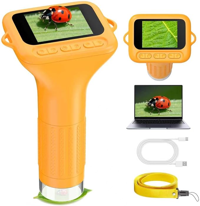 1000X Portable Handheld Digital Microscope for Kids with HD2.0 IPS Screen | 50X-1000X Magnification, STEM Educational Toys Birthday Gifts, for Age 4-12 Girls Boys, Captures photo/video, PC Compatible
