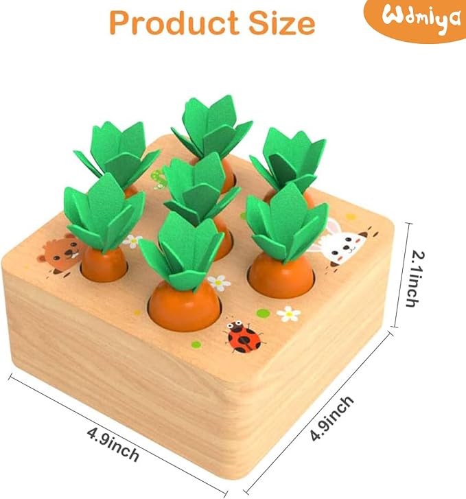 Wdmiya Montessoritoys for 1 Year Old, Wooden Toys Developmental | Shape Sorting & Matching Puzzle Carrots Harvest Game, Birthday Gifts for Boys and Girls, Christmas