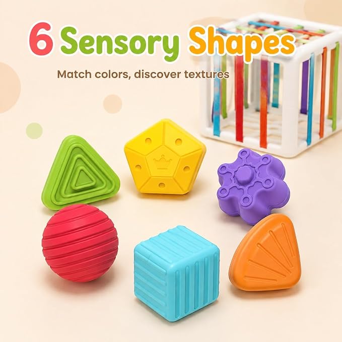 Montessori Toys for 1 Year Old - 6 Pc Shape Sorter Activity Cube | Toddler Learning Toy, Developmental Skills, 12 Months & Up, 1st Birthday Gift for Toddlers 1-3