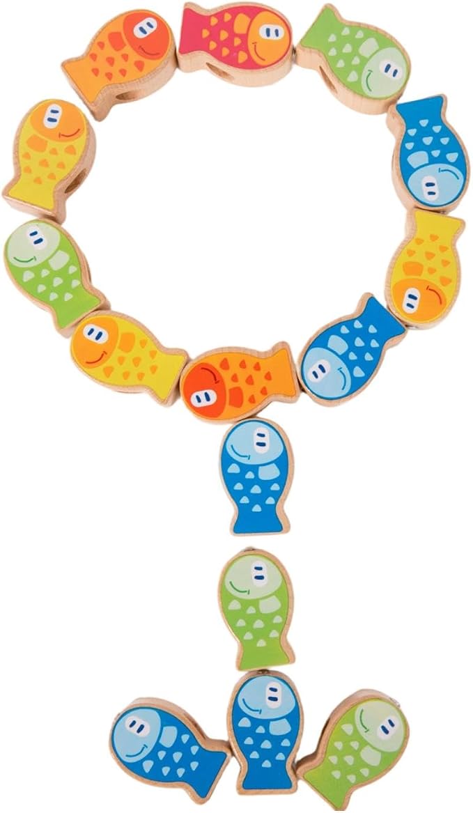 Montessori 4-in-1 Wooden Fish Stacking Toy for Toddlers 3-5, Magnetic Fishing Game—Lacing Beads, Fish Counting, Color Sorting, Balance Toys, Preschool Learning Set for Kids Boys & Girls