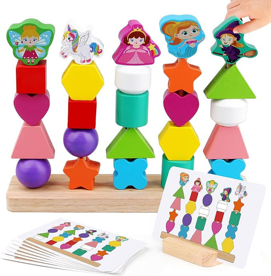 Vinlon Montessori Toys for Toddlers 2 3 4 Years Old -Princess Unicorn Fairy Mermaid Shapes Sorting Stacking Vivid Colors, Early Learning Educational Toys Easter Basket Stuffers Valentine's Day Gift